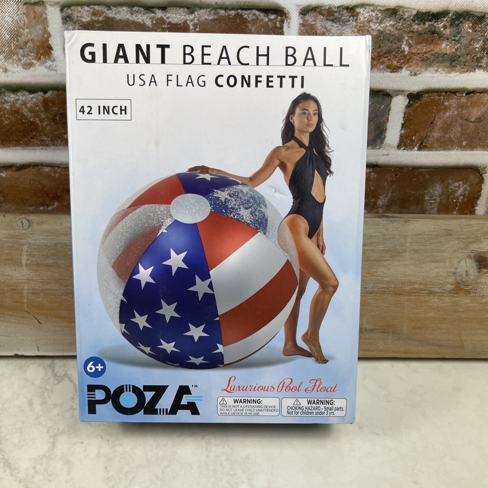 POZA Giant 42" USA Flag Confetti Beach Ball Patriotic Pool Ball New USA 250